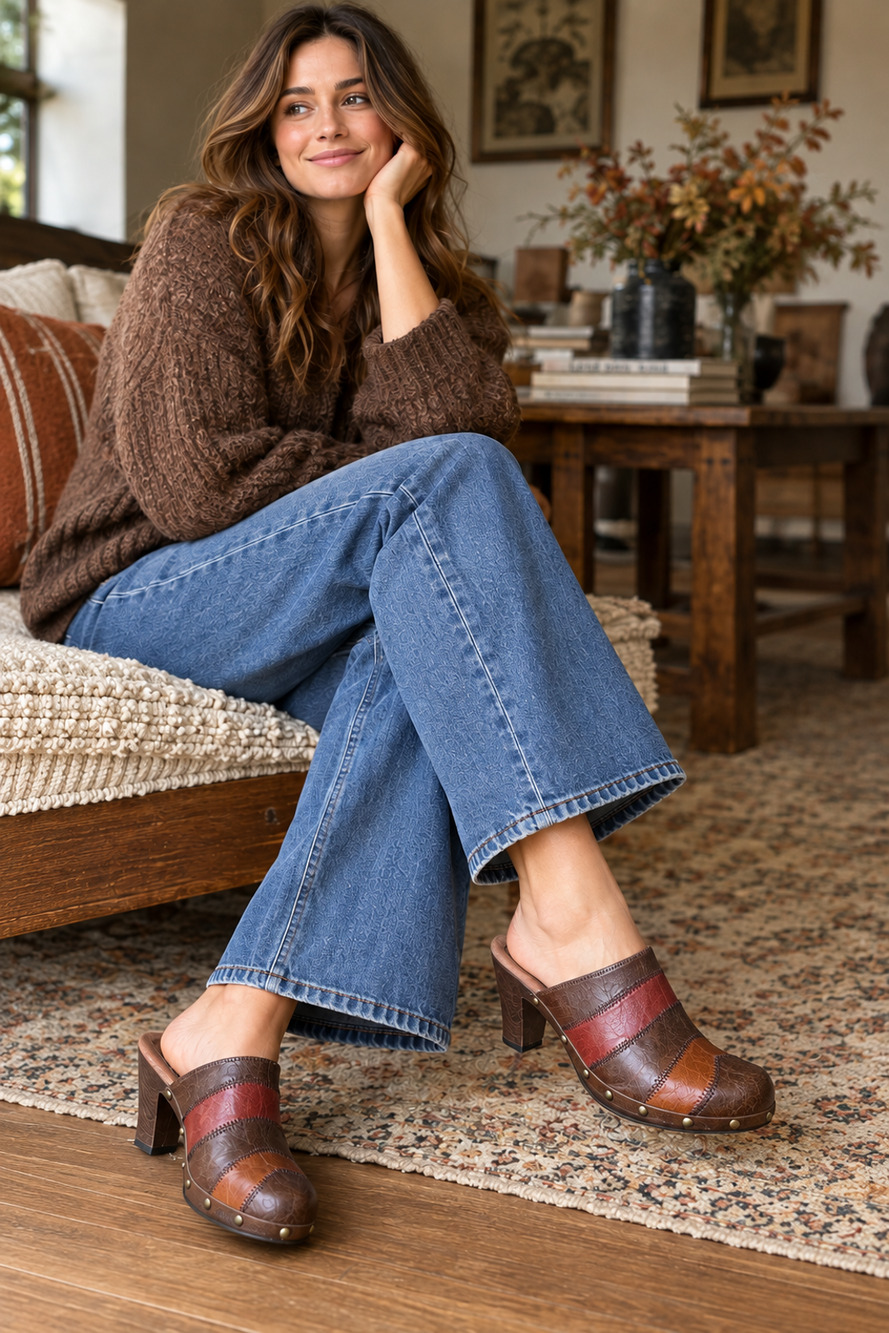 Self Esteem Faux Leather Patchwork Clog Mules Sz 9